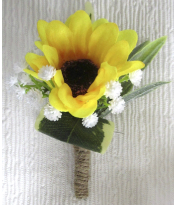 Rustic Single Sunflower Buttonhole with Gyp